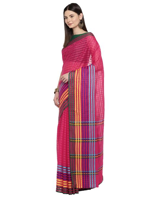 contrast striped pinmk woven saree with blouse - 15876946 - Standard Image - 1