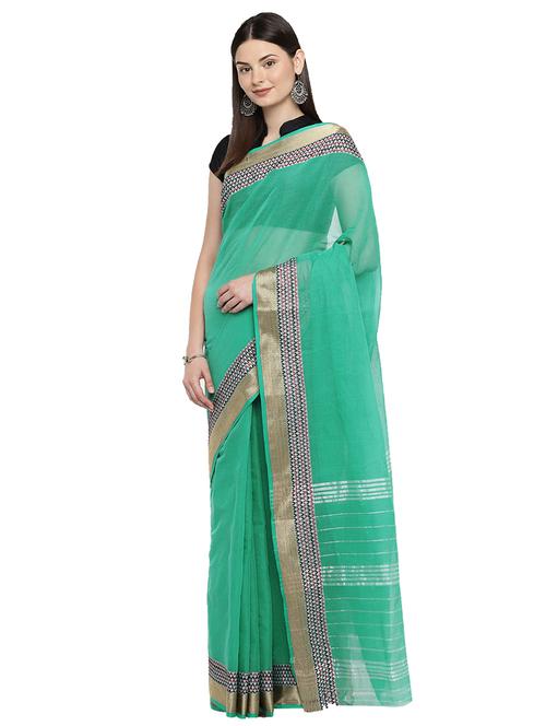 zari border turquoise woven saree with blouse - 15876948 - Standard Image - 1