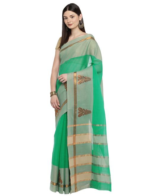 paisley zari border green woven saree with blouse - 15876953 - Standard Image - 1
