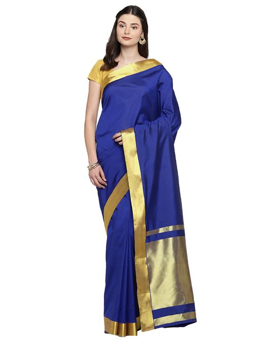 royal blue zari woven saree with blouse - 15876955 - Standard Image - 1