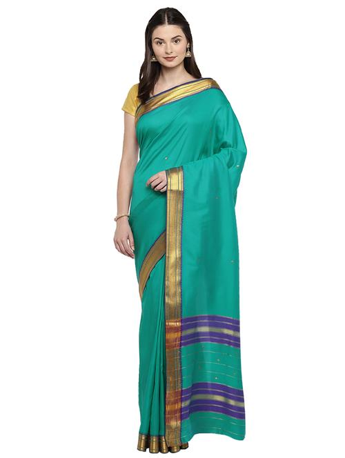 zari border turquoise woven saree with blouse - 15876956 - Standard Image - 1
