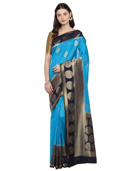 contrast zari border woven saree with blouse - 15876957 - Standard Image - 1