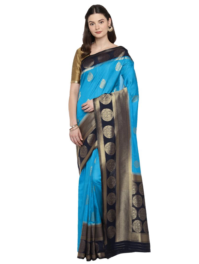 contrast zari border woven saree with blouse - 15876957 - Zoom Image - 1