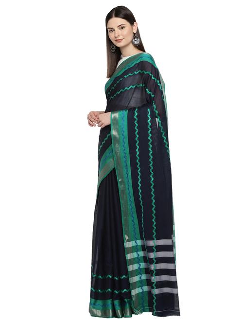 chevron border navy woven saree with blouse - 15876959 - Standard Image - 1