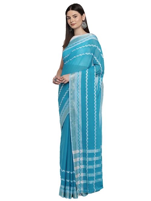 chevron border woven saree with blouse - 15876961 - Standard Image - 1