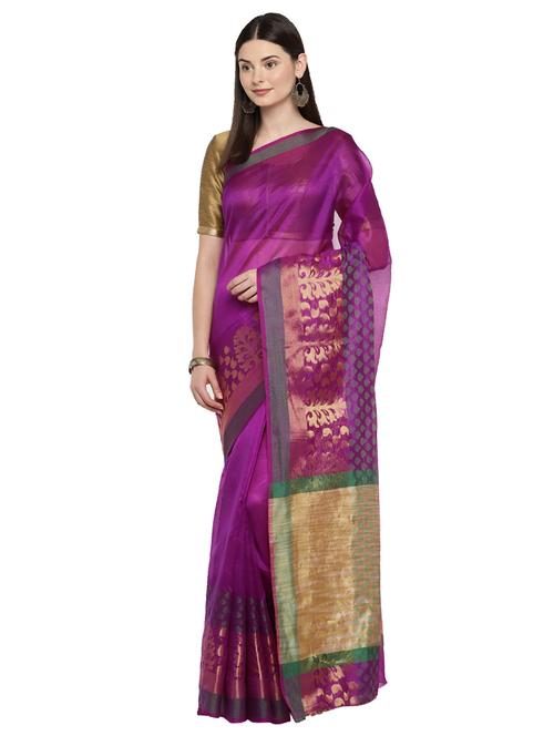 paisley zari border purple woven saree with blouse - 15876965 - Standard Image - 1