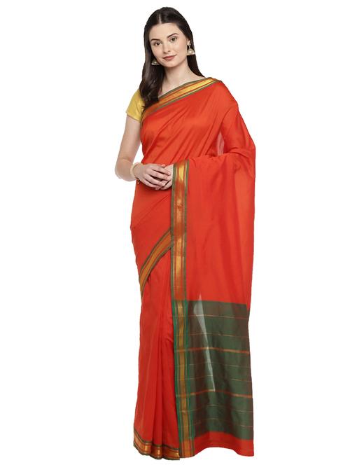 contrast zari border woven saree with blouse - 15876969 - Standard Image - 1