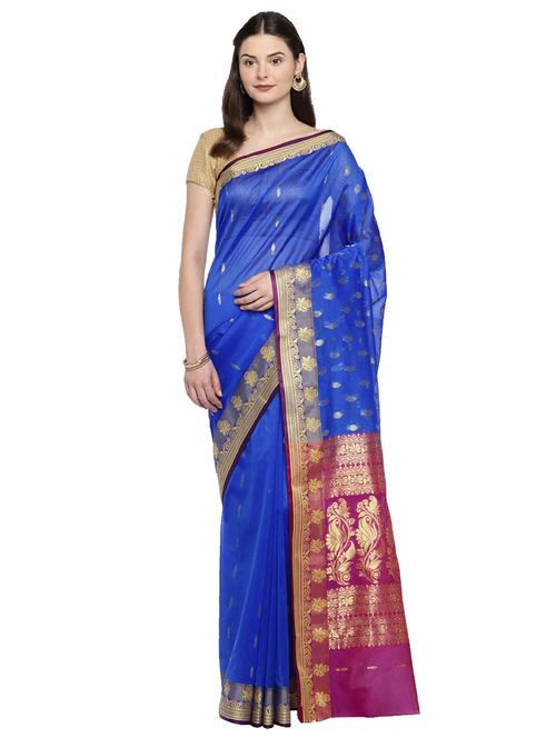 contrast zari border woven saree with blouse - 15876970 - Standard Image - 1