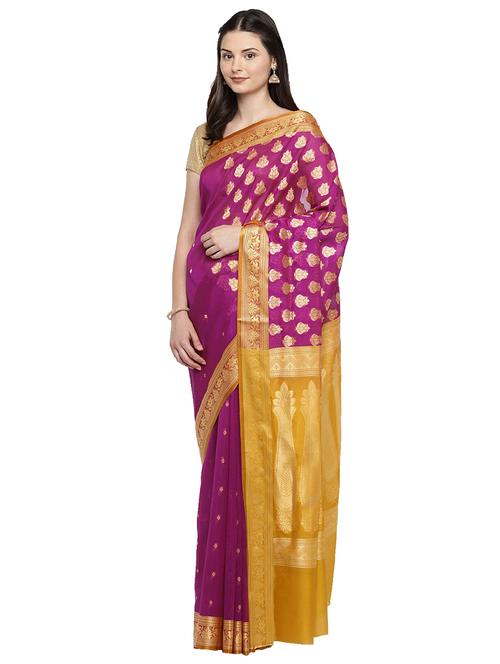 floral zari motif purple woven saree with blouse - 15876972 - Standard Image - 1