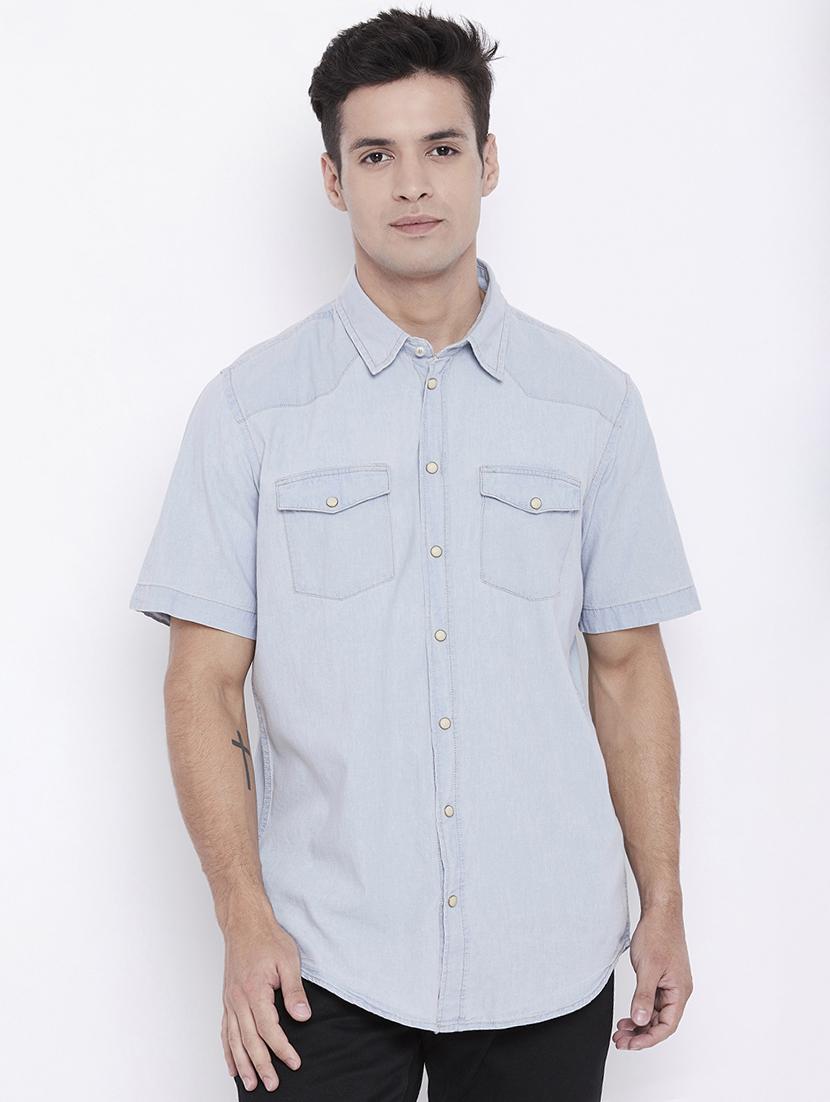 light blue solid casual shirt - 15877052 - Zoom Image - 1