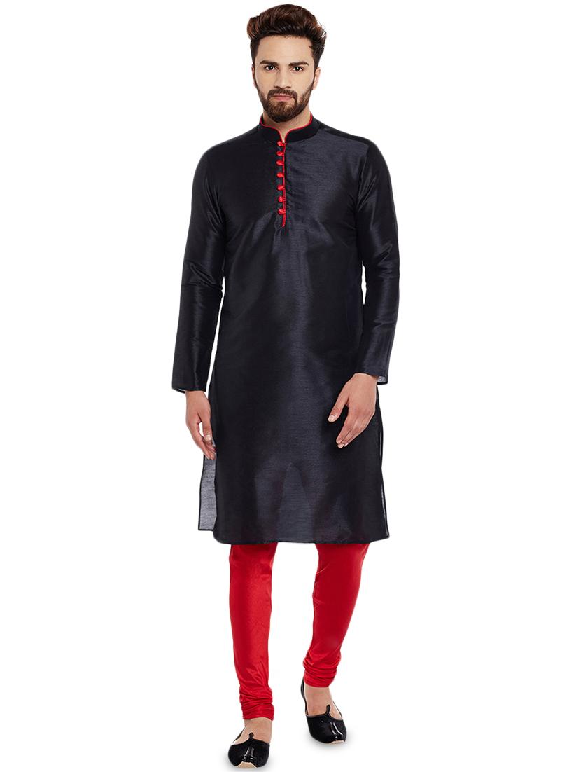 black dupion kurta pyjama set - 15877927 - Zoom Image - 1