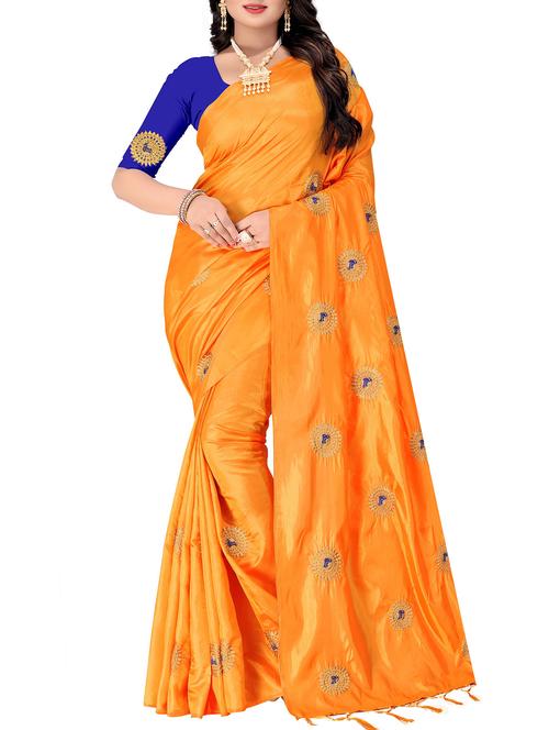 zari motif orange embroidered saree with blouse - 15878007 - Standard Image - 1