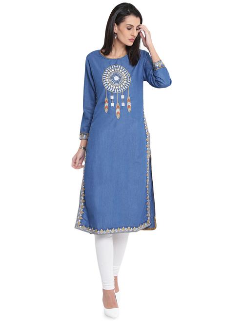 embroidered straight kurta - 15878396 - Standard Image - 1