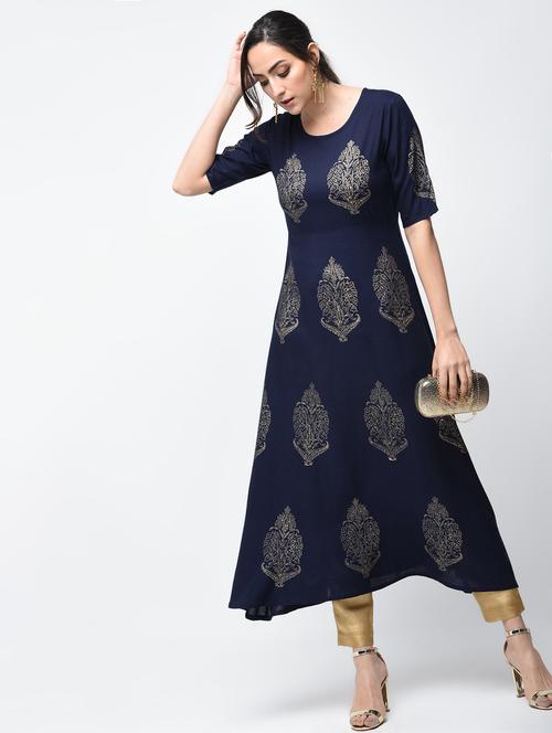 Flared block print kurta - 15879121 - Standard Image - 1