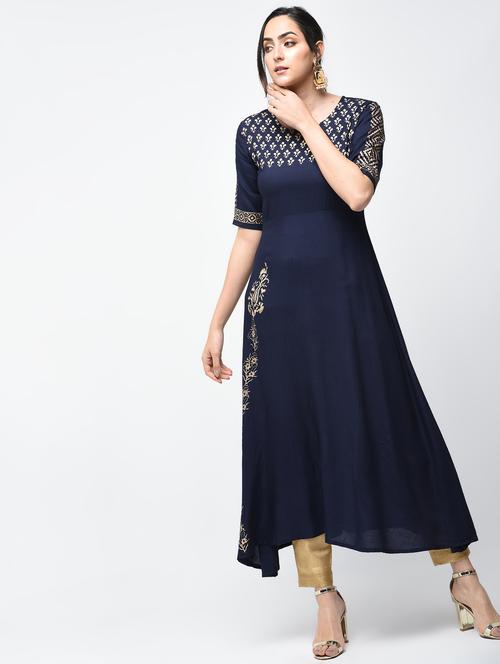 A-line block print kurta - 15879132 - Very Small Image - 1