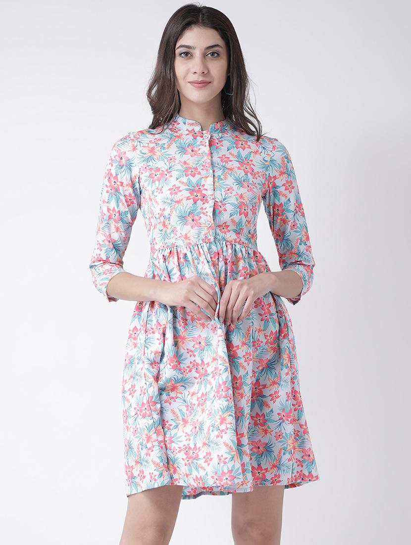 floral band collar flared dress - 15879479 - Zoom Image - 1