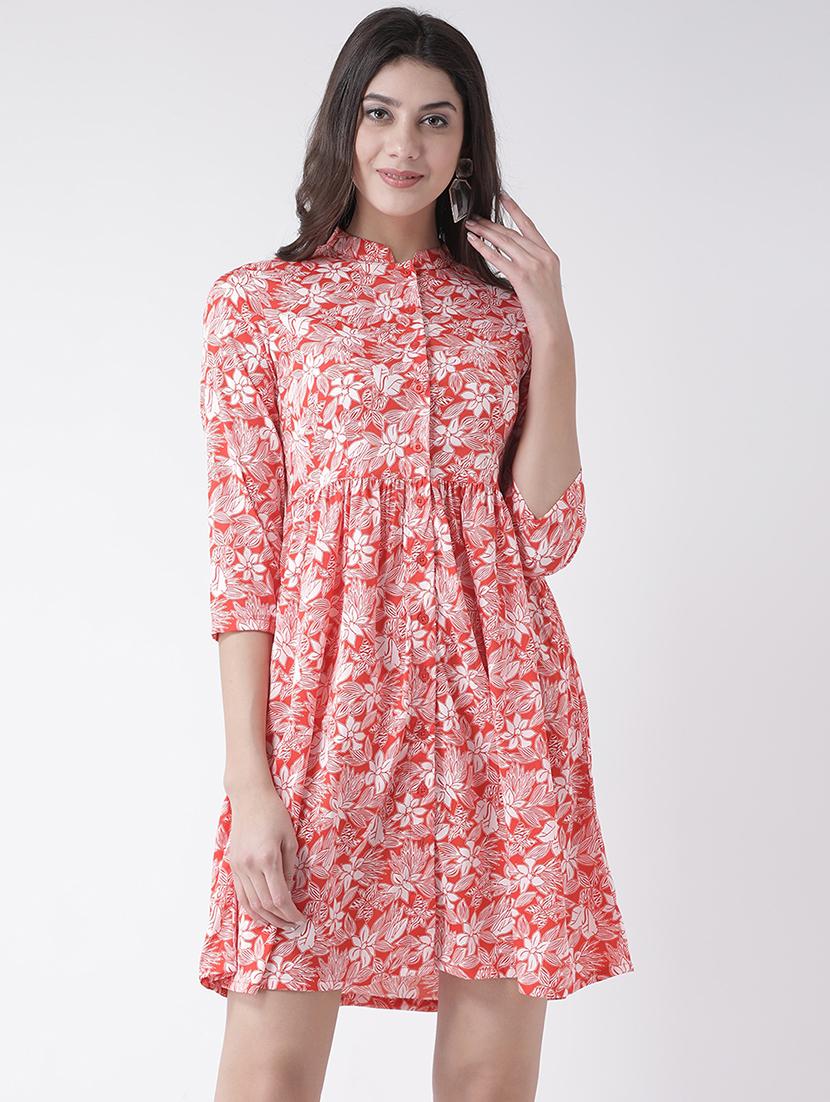 floral band collar flared dress - 15879480 - Zoom Image - 1