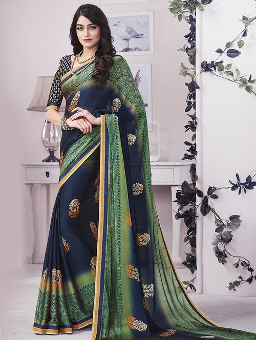 ethnic motif printed saree with blouse - 15879776 - Standard Image - 1