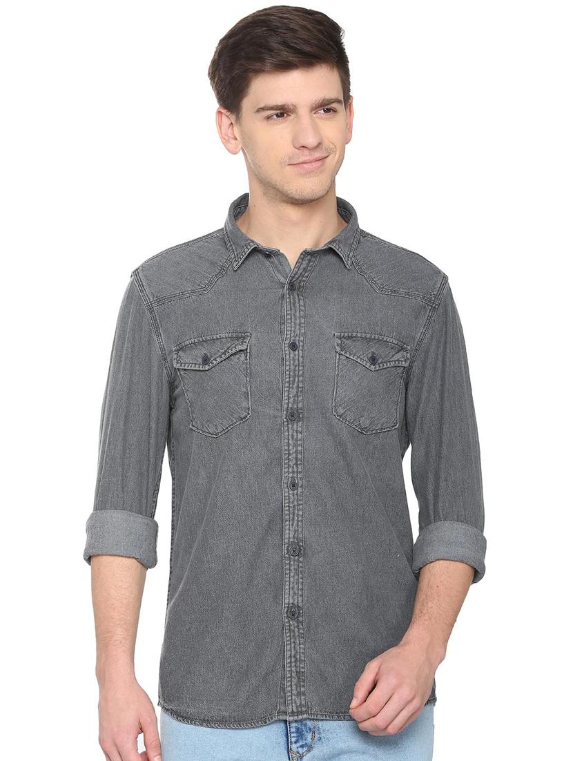 grey cotton casual shirt - 15880713 - Zoom Image - 1