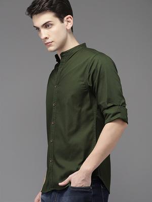 olive-green solid casual shirt - 15881766 - Standard Image - 2