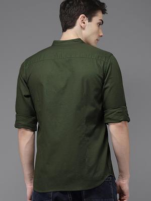 olive-green solid casual shirt - 15881766 - Standard Image - 3