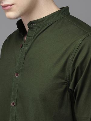 olive-green solid casual shirt - 15881766 - Standard Image - 4