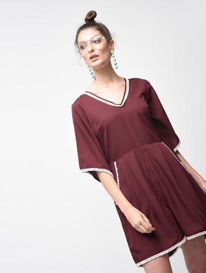 contrast laced pleated romper - 15881774 - Standard Image - 2
