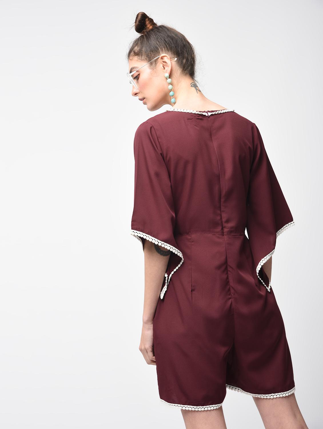 contrast laced pleated romper - 15881774 - Zoom Image - 3