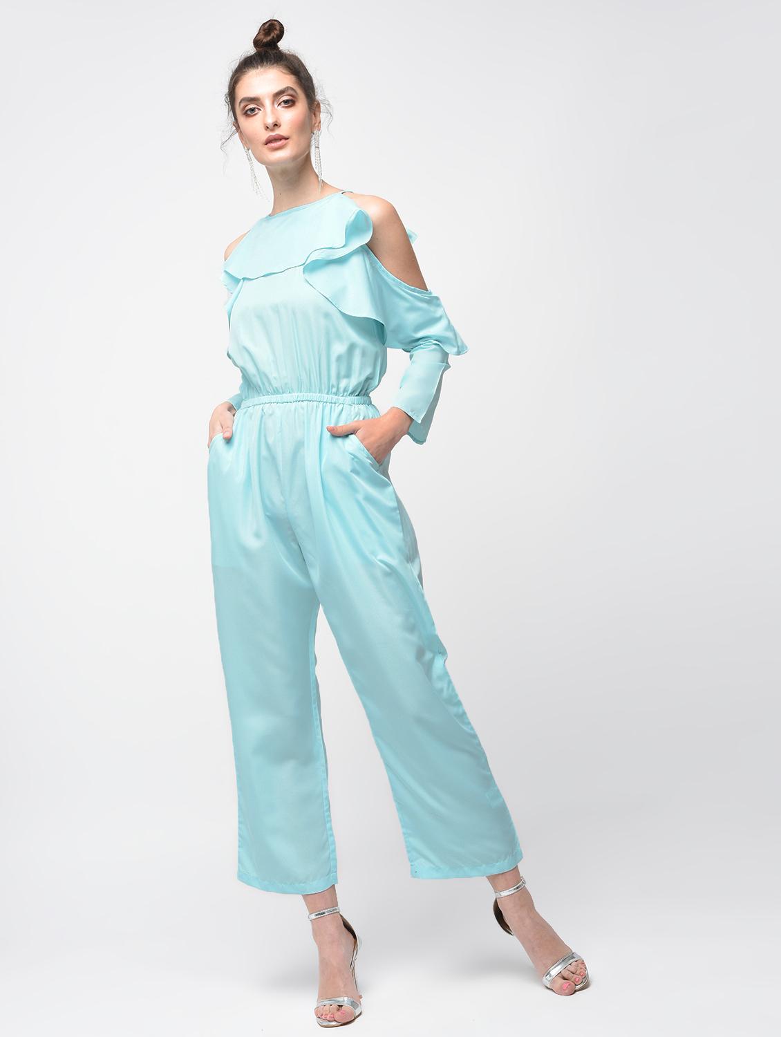ruffle detail cold shoulder jumpsuit - 15881783 - Zoom Image - 2