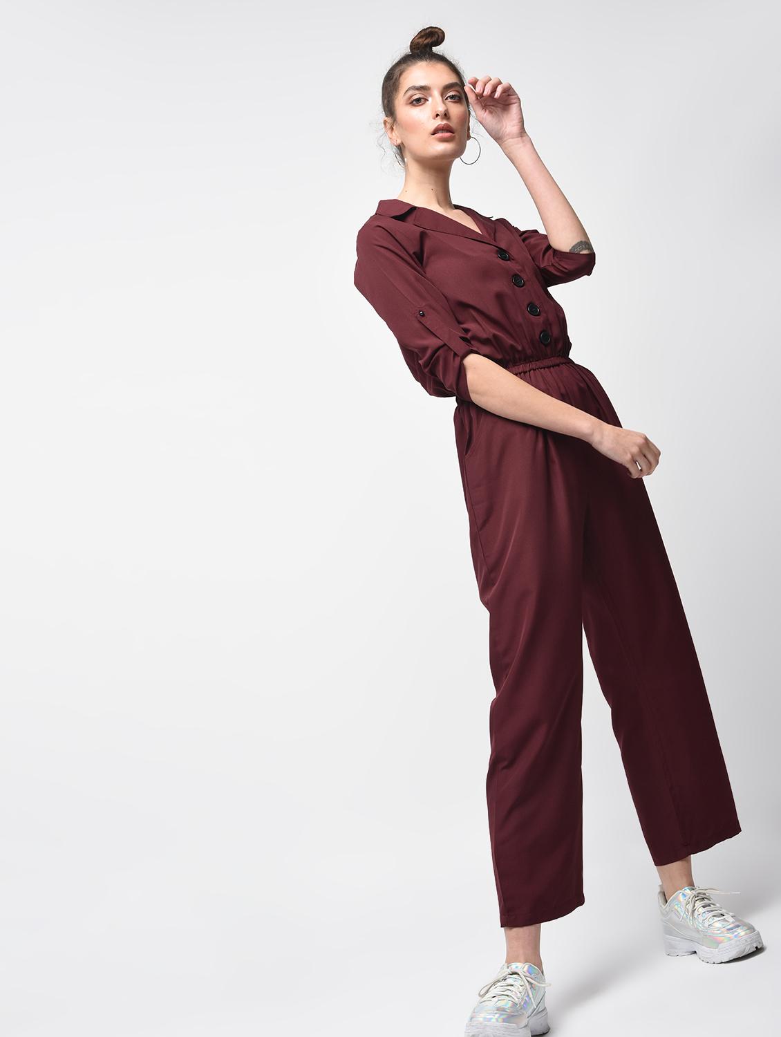 button detail full leg jumpsuit - 15881784 - Zoom Image - 2