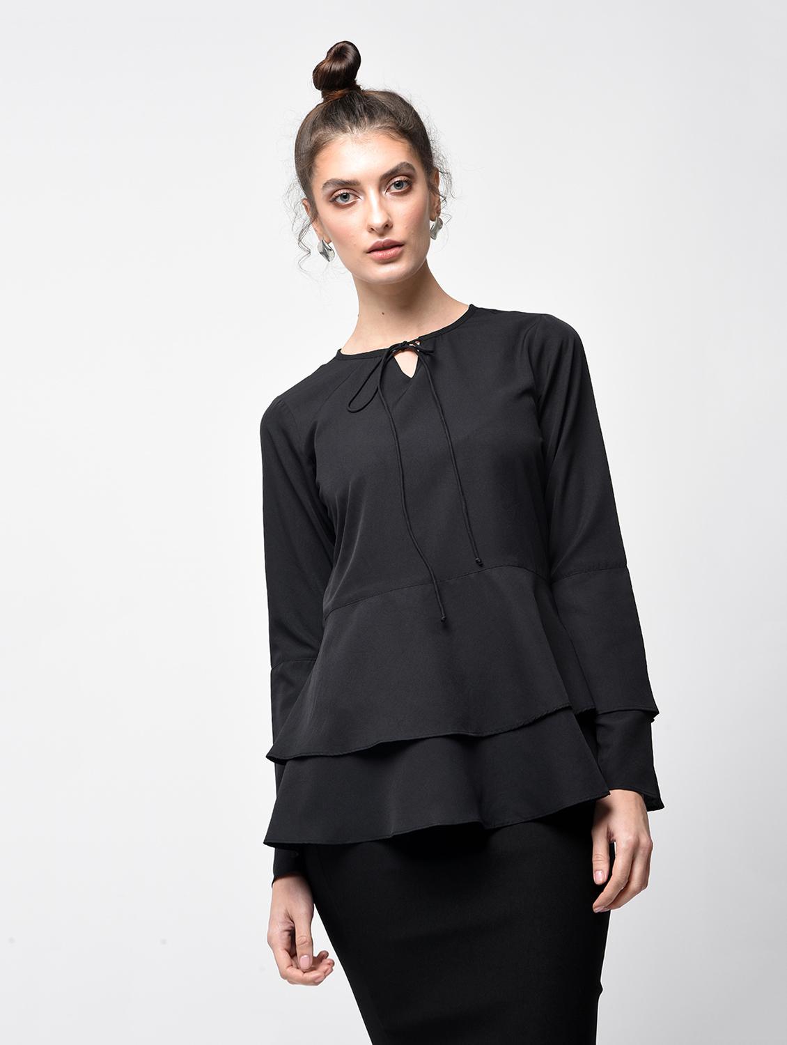 tie-up neck ruffle detail top - 15881788 - Zoom Image - 2