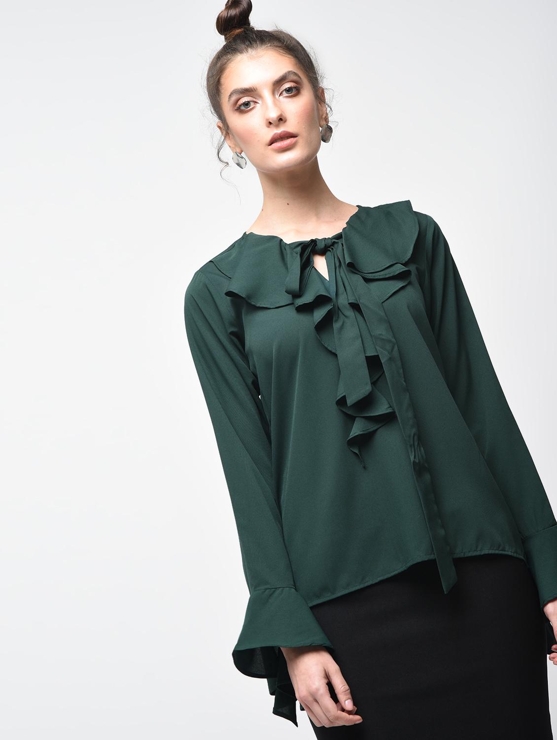 tie-knot front ruffled top - 15881791 - Zoom Image - 2