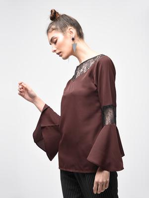 laced panel bell sleeved top - 15881795 - Standard Image - 2