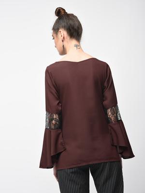 laced panel bell sleeved top - 15881795 - Standard Image - 3