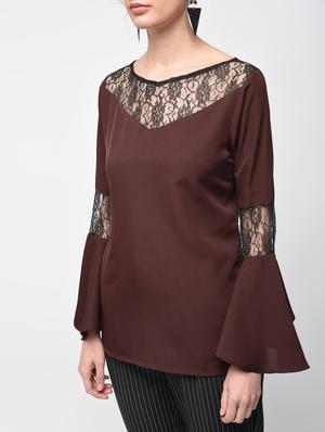 laced panel bell sleeved top - 15881795 - Standard Image - 5