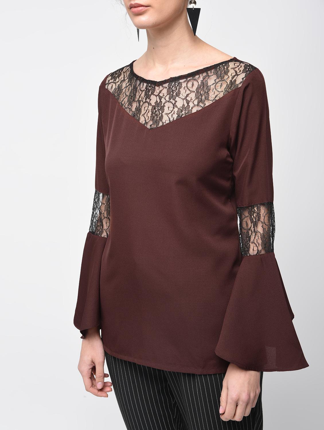 laced panel bell sleeved top - 15881795 - Zoom Image - 5