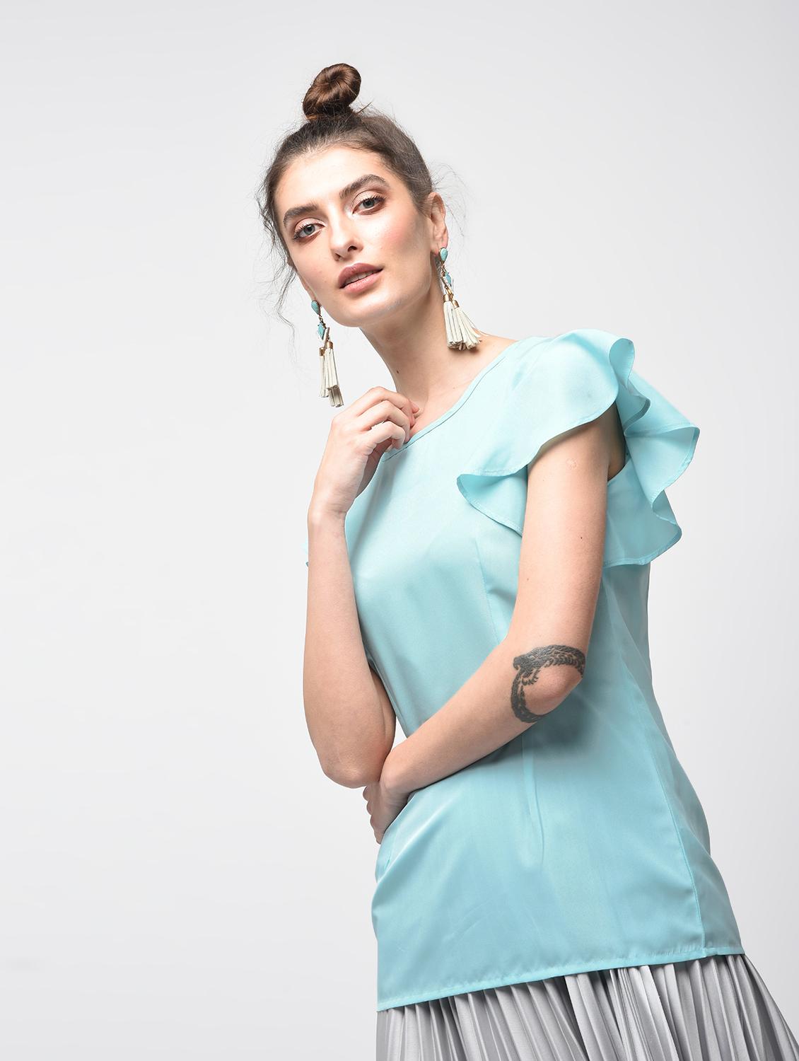ruffle detail round neck top - 15881802 - Zoom Image - 3
