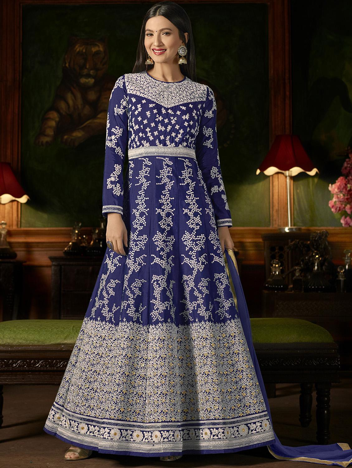 embroidered semi-stitched anarkali suit - 15881885 - Zoom Image - 1