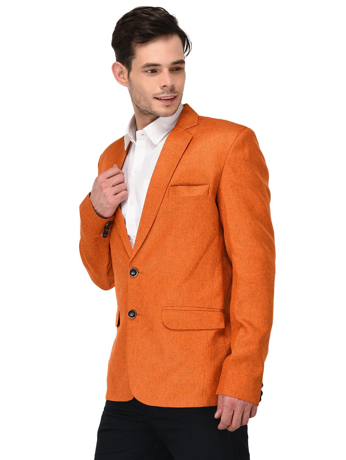 orange linen single breasted casual blazer - 15882468 - Zoom Image - 2