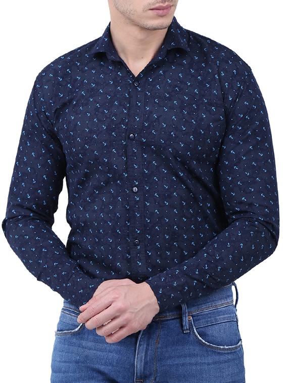 navy blue printed casual shirt - 15883581 - Zoom Image - 1