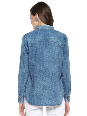 curved hem denim shirt - 15883651 - Standard Image - 3
