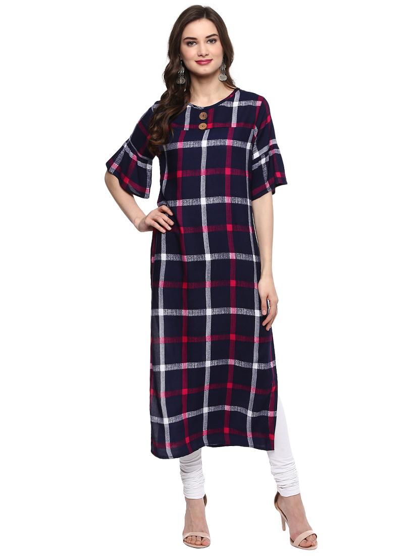 Checkered straight kurta - 15884192 - Zoom Image - 1