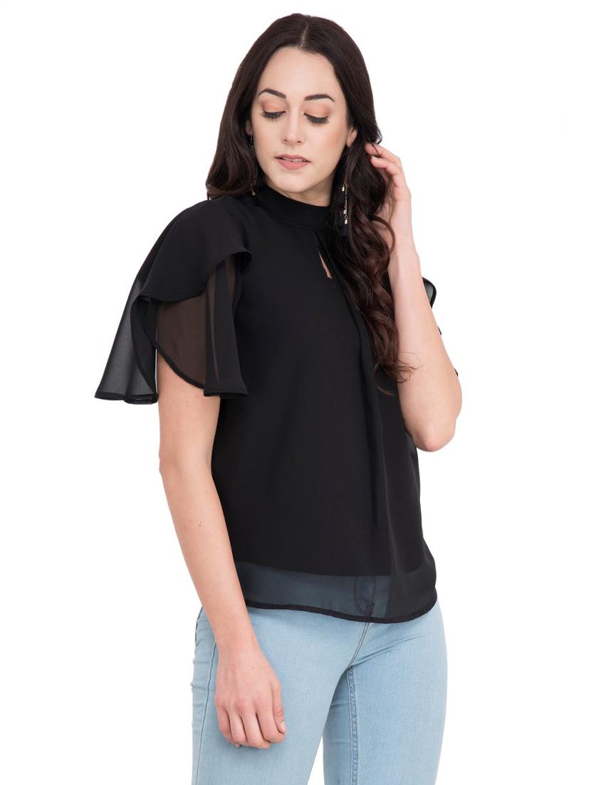 keyhole neck tulip sleeve top - 15884801 - Zoom Image - 1