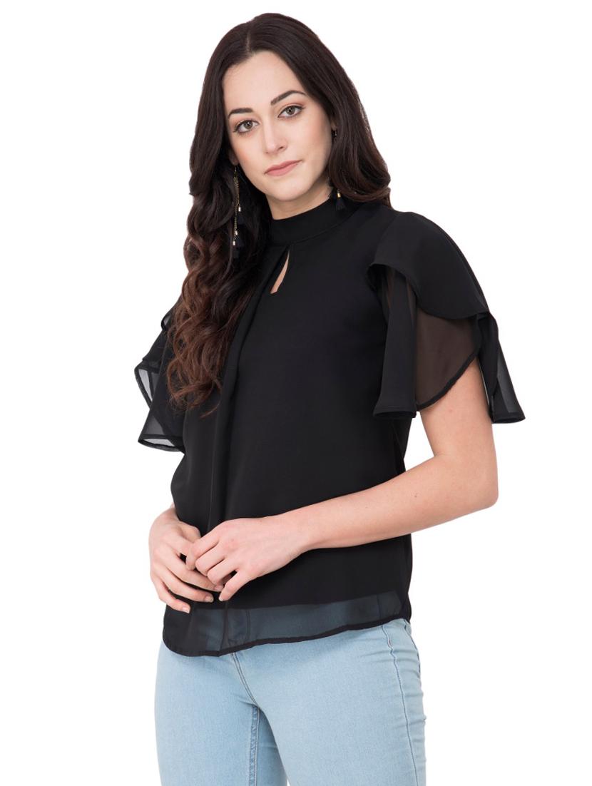 keyhole neck tulip sleeve top - 15884801 - Zoom Image - 2