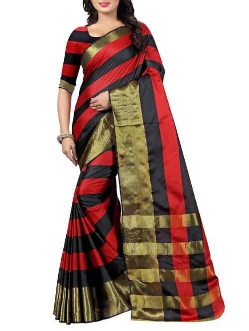 Color block zari bordered saree with blouse - 15885199 - Standard Image - 1