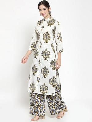 printed kurta with palazzo set - 15885299 - Standard Image - 2