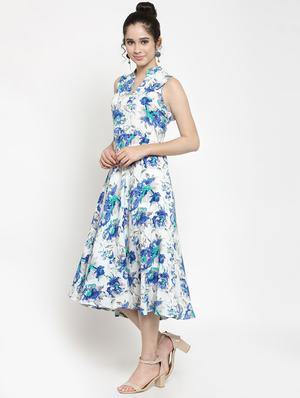 mandarin neck floral flared dress - 15885301 - Standard Image - 2