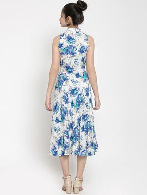 mandarin neck floral flared dress - 15885301 - Standard Image - 3