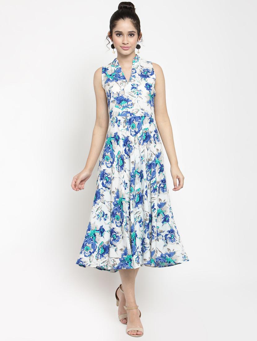 mandarin neck floral flared dress - 15885301 - Zoom Image - 1