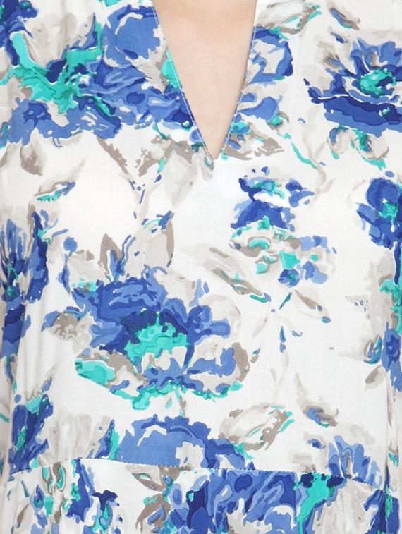 mandarin neck floral flared dress - 15885301 - Zoom Image - 4